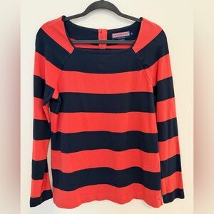 Vineyard Vines Orange & Navy Striped Boatneck Long Sleeve Top